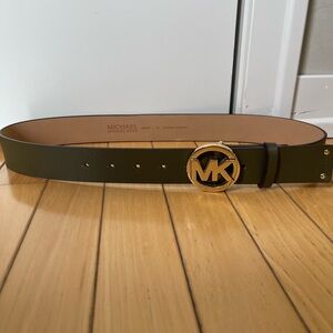 Michael Kors Genuine Leather Womens Green‎ Gold Belt Size Small